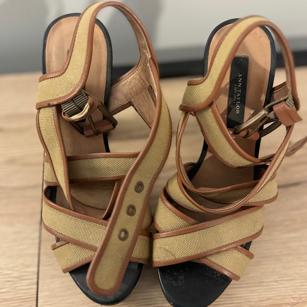 Ann Taylor Tan and Brown Strappy Sandals